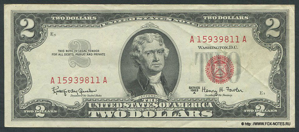 United States Notes 2 Dollars Series of 1963A Granahan Flowler