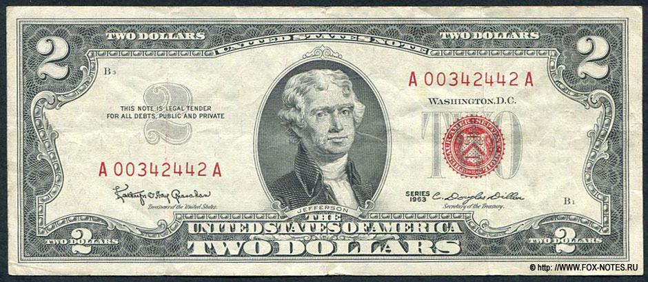 United States Notes 2 Dollars Series of 1963 Granahan Dillon