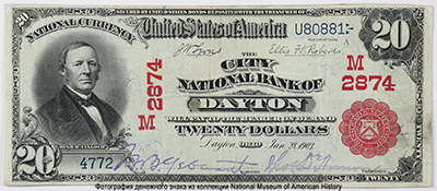 City National Bank of Dayton, Ohio  SERIES OF 1902. 20 Dollars Jan. 28, 1903. Lyons, Roberts.