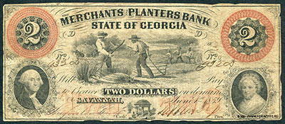 Merchants & Planters Bank State of Georgia 2 dollars 1859