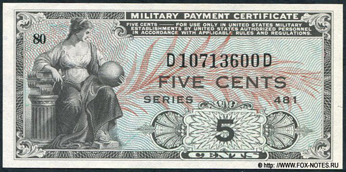 USA Military Payment Certificate 5 Cents SERIES 481