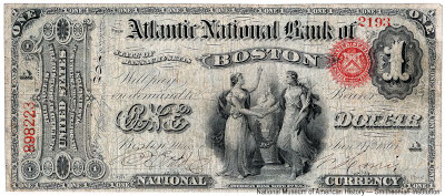 Atlantic National Bank of Boston Massachusetts 1 dollar 1865.