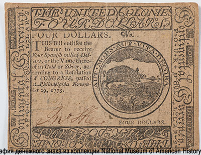 Continental Congress Continental currency 4 Dollars November 29, 1775. 