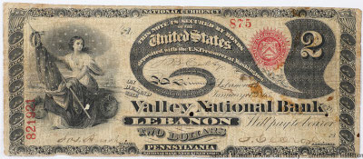 Valley National Bank of Lebanon, Pennsylvania 2 dollars 1865