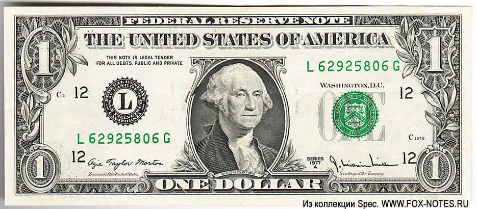 Federal Reserve Note 1 dollar Series of 1977A Morton Miller 