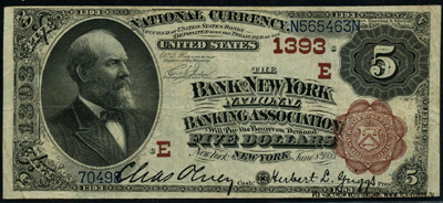 The Bank New York National Banking Association New York  5 dollars 1885