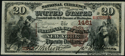 The National City Bank of NEW YORK 20 Dollars 1885
