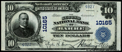 Second National Bank of Barre 10 Dollars 1912