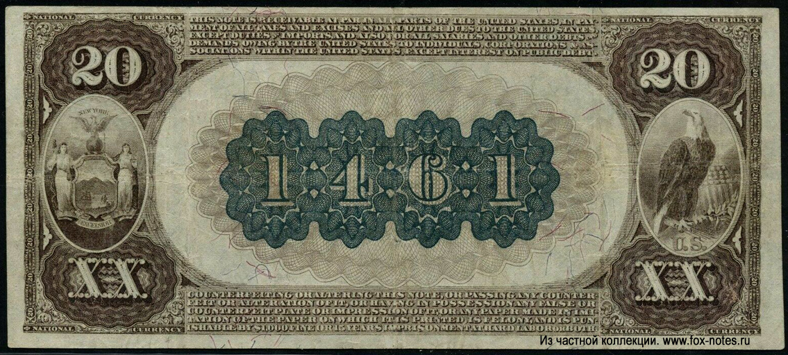The National City Bank of NEW YORK 20 Dollars Series 1882 