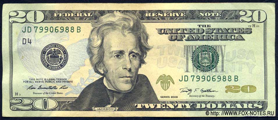 Federal Reserve Note 20 Dollars Series of 2009 Rios Geithner