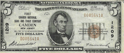 First Camden National Bank & Trust Company 5 Dollars 1929