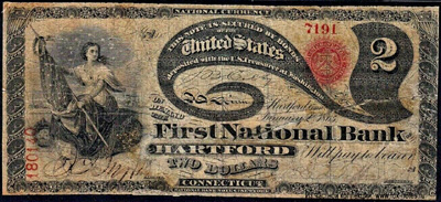 First National Bank of Hartford 2 Dollars 1872