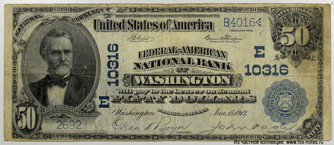 Federal-American National Bank of Washington 50 dollars Series of 1902.