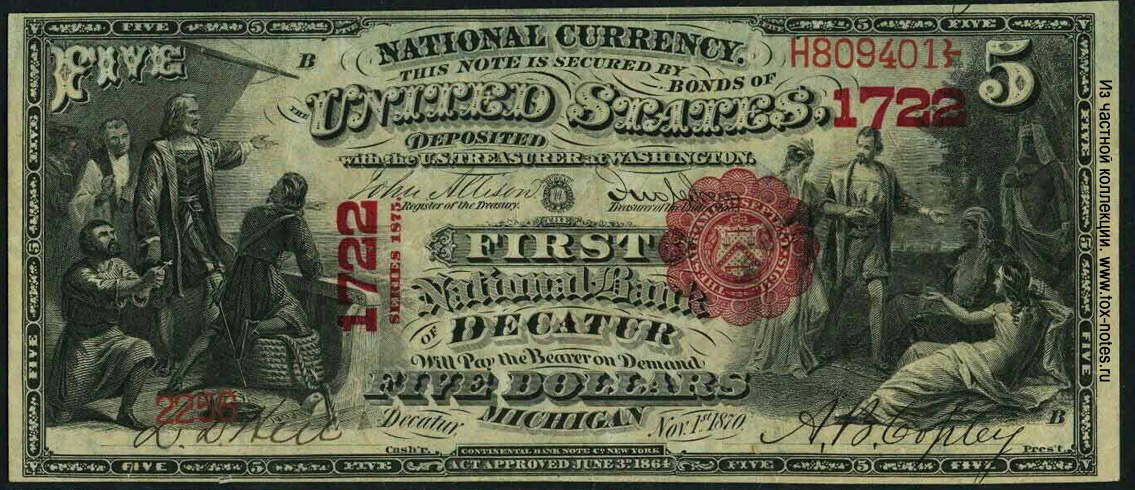 First National Bank of Decaturs 5 dollars 1872