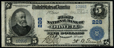 The First National Bank of Orwell, Vermont 5 dollars 1903