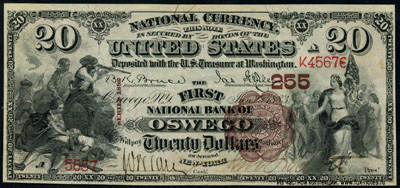 The First National Bank of Oswego 20 dollars 1882