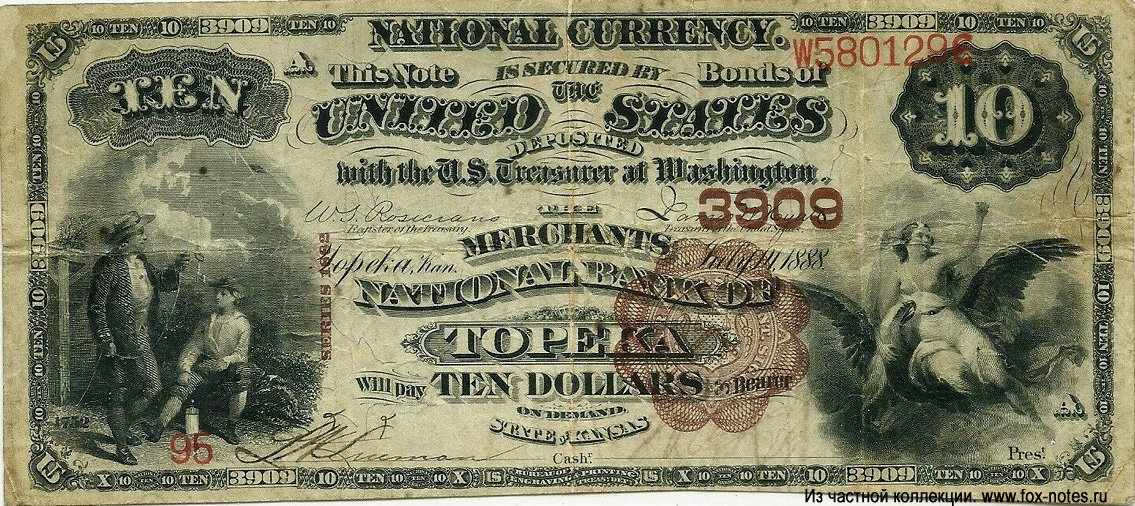 The Merchants National Bank of Topeka 10 Dollars Series 1882 Rosecrans Hyatt