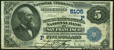 Wells Fargo Nevada National Bank of San Francisco 5 dollars 1905
