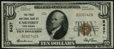 The First National Bank of the Carteret, New Jersey  10 dollars 1929