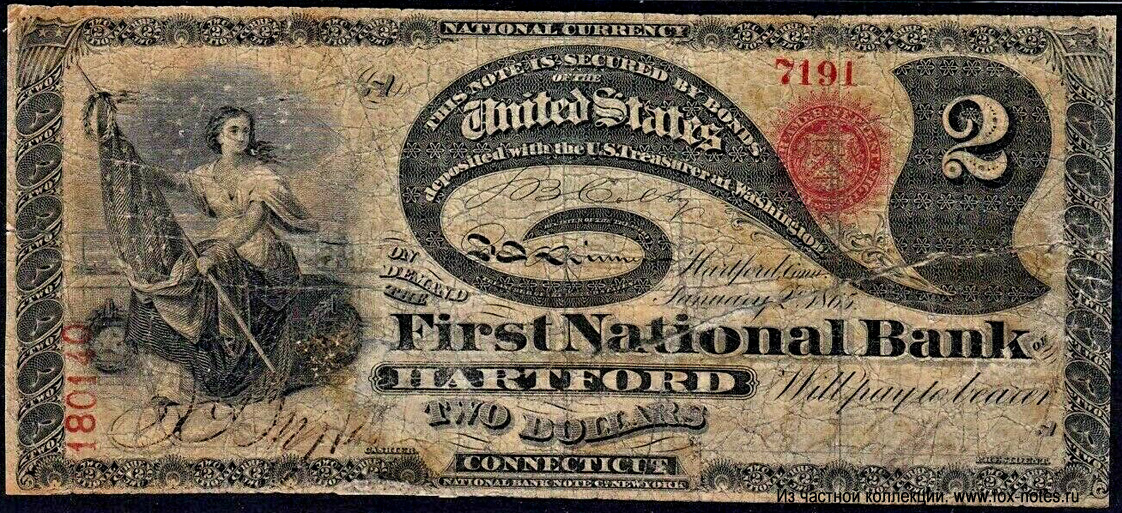 First National Bank of Hartford 2 Dollars 1872