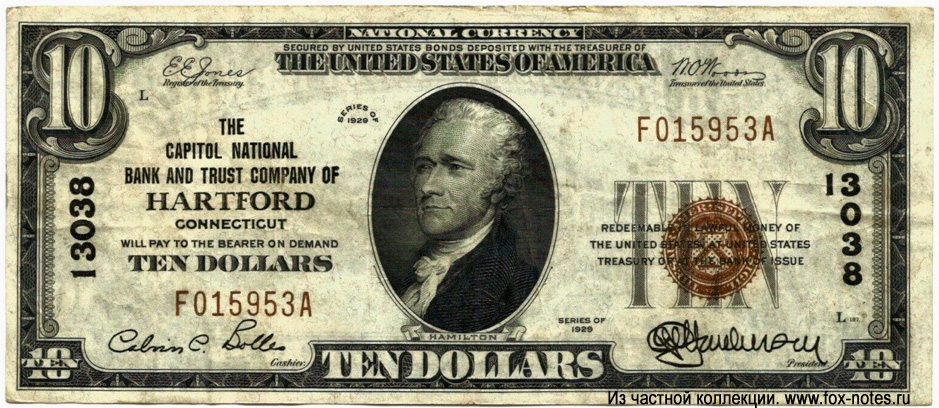 Hartford National Bank and Trust Company Hartford Connecticut 10 Dollars 1928