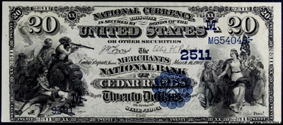 The Merchants National Bank Of Cedar Rapids 20 Dollars 1901
