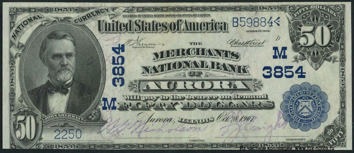 Merchants National Bank of Aurora 50 Dollars 1907 National Bank Notes