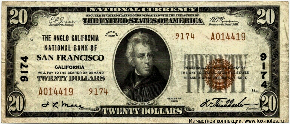 The Anglo & London Paris Nacional Bank of San Francisco 20 dollars 1929