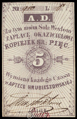 HRUBIESZÓW APTEKA 5 kopiejek 1861