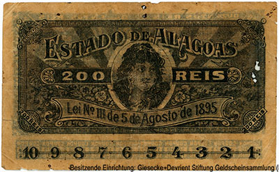 Apólices do Estado Alagoas. 200 Reis. Lei  111 de 5 de Agosto de 1895.