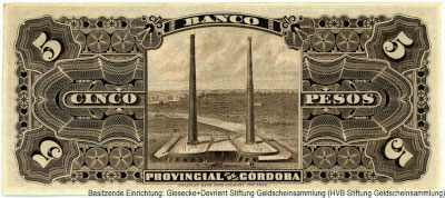 Banco Provincial de Cordoba. 10 Peso ENERO 1º DE 1889.