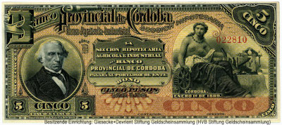 Banco Provincial de Cordoba. 10 Peso ENERO 1º DE 1889.