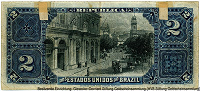 Rep&uacute;blica dos Estados Unidos do Brazil (Tesouro Nacional) 2 Mil Reis 1891. 8a ESTAMPA.