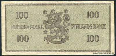  . Suomen Pankki - Finlands Bank. Setelistä 100 markkaa / Sedel 100 mark. Tyyppi 1955  (100   1955 ).