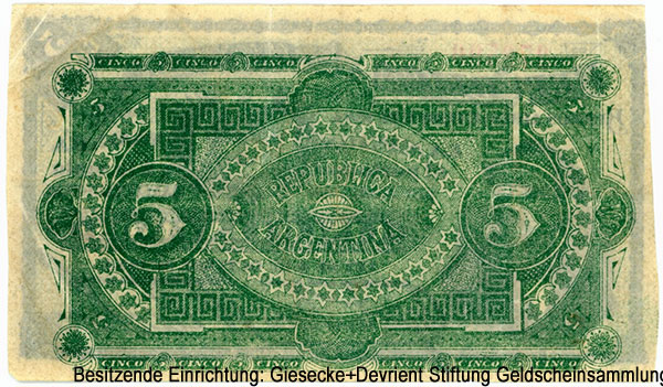 República Argentina - Banco Nacional 5 centavos OCTUBRE 1883. - BUENOS AIRES - ENERO 1 DE 1884