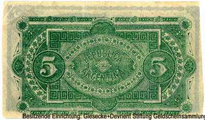 República Argentina - Banco Nacional 5 centavos OCTUBRE 1883. - BUENOS AIRES - ENERO 1 DE 1884