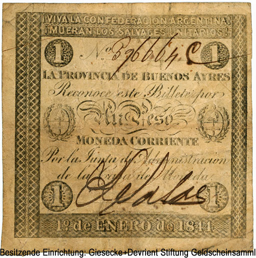 Banco y Casa de Moneda 1 peso 1º de ENERO de 1844