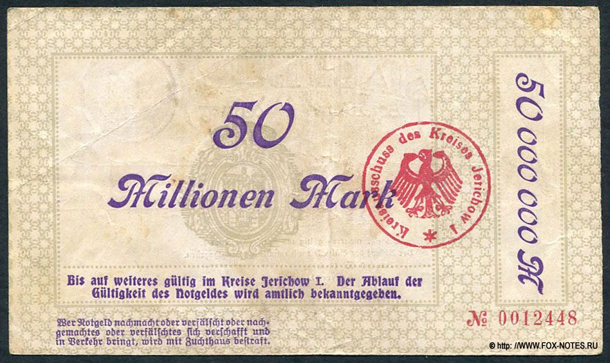 Stad Burg Bez. Magdeburg 50 000 000 Mark 1923