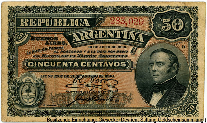 República Argentina. Banco Nacional Argentina. 50 centavos 19 DE JULIO DE 1893.