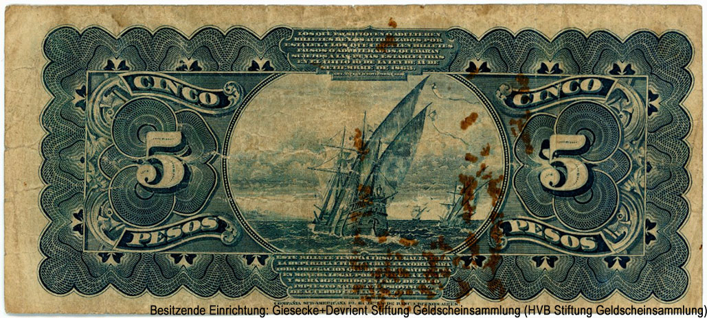 República Argentina. Banco Nacional Argentina. 5 Peso 1º Enero de 1895.