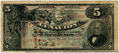 República Argentina. Banco Nacional Argentina. 5 Peso 1º Enero de 1895.