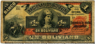 Banco Nacional de Bolivia 1 Boliviano Julio 1º de 1892.