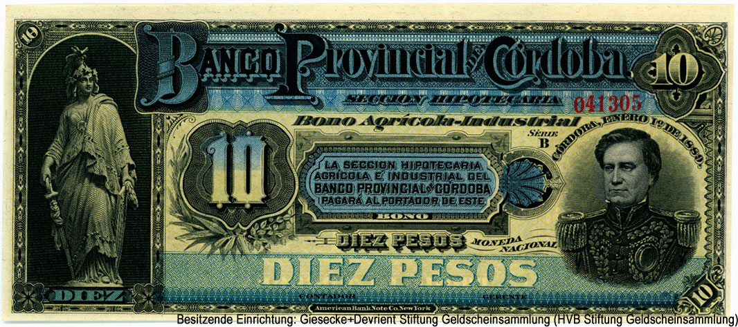 Banco Provincial de Cordoba 10 pesos — ENRO 1º DE 1889.