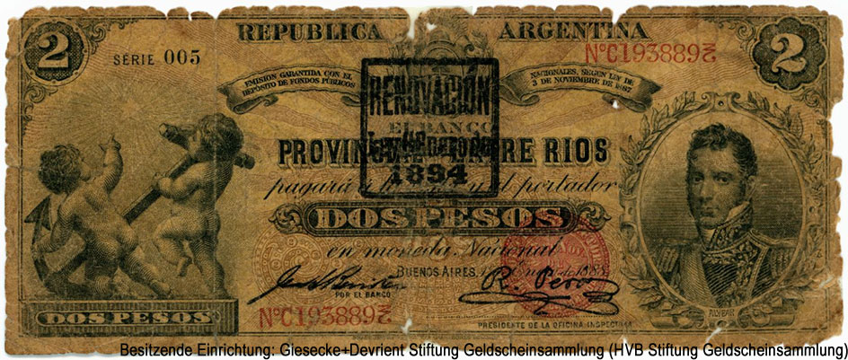 Banco Provincial de Entre Rios 2 Pesos 1881