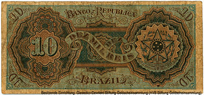 Banco da Rep&uacute;blica do Brazil 10 Mil Reis / lei �183 C de 23 de Setembro de 1893.