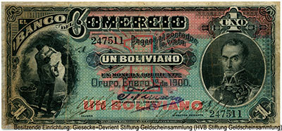 Banco del Comercio 1 Boliviano Enero 1º de 1900. 