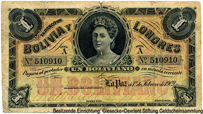 Banco di Bolivia y Londres 1 Boliviano. 1. de Febrero de 1909