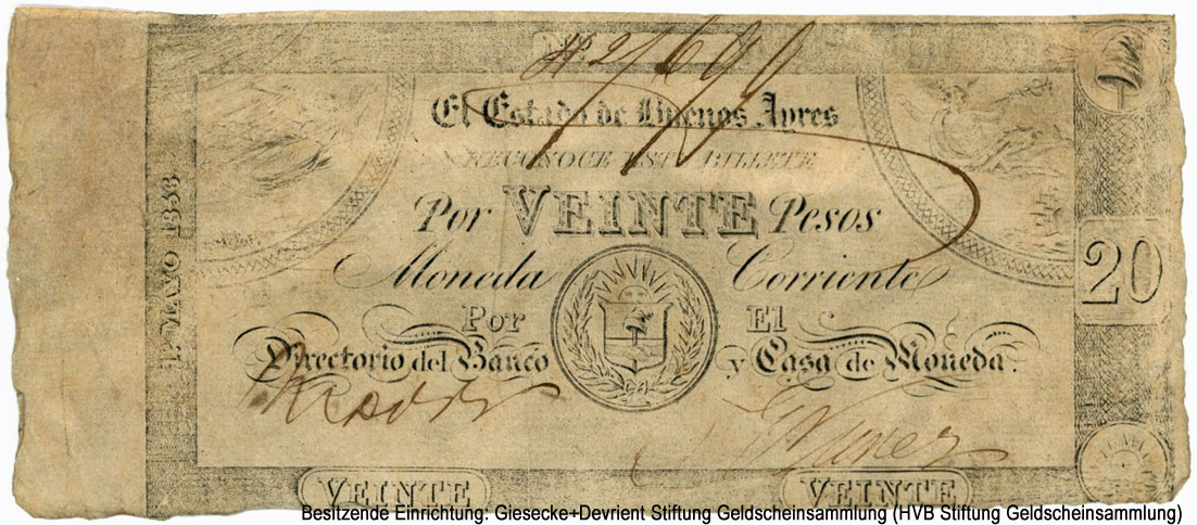 Banco y Casa de Moneda 20 pesos 1º MAYO 1856