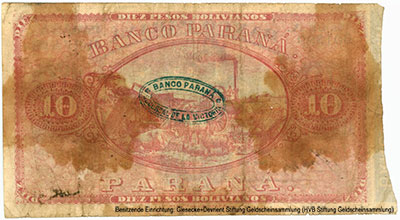 Banko Paraná 10 pesos Abril 1º de 1868.