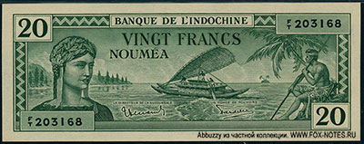 Banque de L'Indochine, Noumea. 20 francs 1944